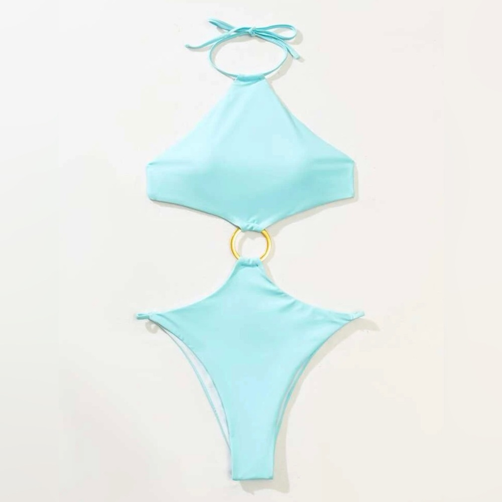 Blue/gold cutout halter swimsuit 2/$20